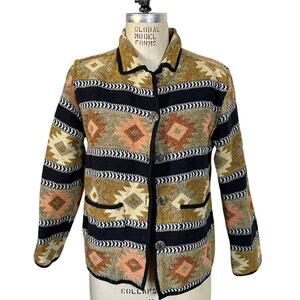 Jane Ashley Southwestern Aztec Woven Blanket Jacket Size Petite Medium